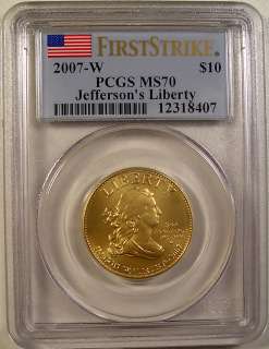2007  W JEFFERSONS LIBERTY FIRST SPOUSE GOLD COIN PCGS MS 70 FIRST 