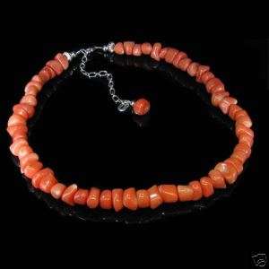 Sterling Silver Pink Salmon Coral Nugget Necklace .925  