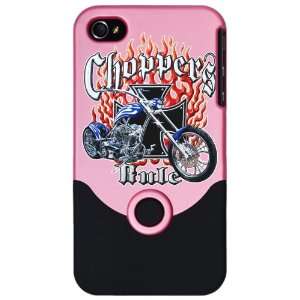 iPhone 4 or 4S Slider Case Pink Choppers Rule Flaming Motorcycle and 