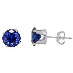  8 ct Sterling Silver Sapphire Blue Colored Round CZ Stud 