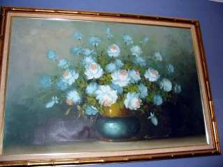 Aqua Flowers Vase Robert Cox Oil Painting Framed Signed  