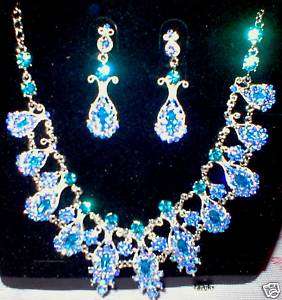 Victorian Shimmering Aquamarine Crystal Necklace Set  