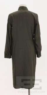 Jil Sander Dark Green Silk Zip Front Turtleneck Dress Size 38  