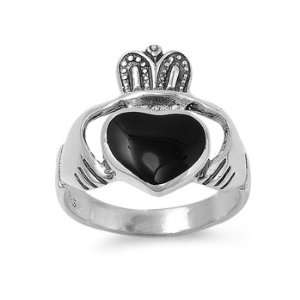  Sterling Silver Black Onyx Claddagh Ring Size 8: Jewelry