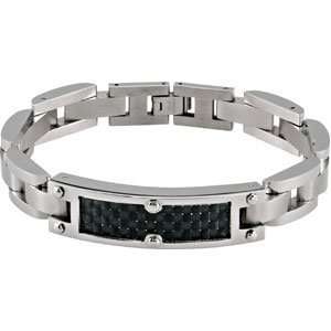   Stst 8.5 Black Carbon Fiber Inlay 13mm Panther Id Bracelet Jewelry