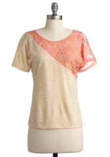 Meet You by Bicycle Top   Cream, Pink, Lace, Short Sleeves, Color 