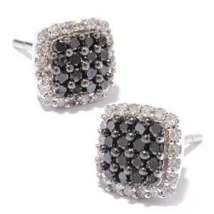   : 14K White Gold Black & White Diamond Square Stud Earrings: Jewelry