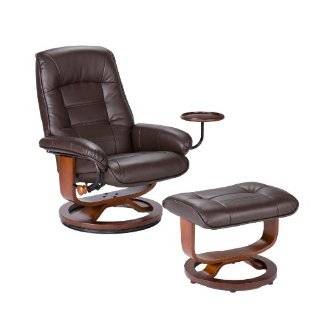   Enterprises Leather Recliner with Side Table and Ottoman, Cafe Brown