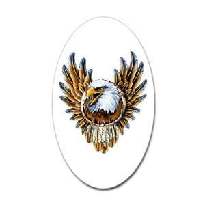   Sticker (Oval) Bald Eagle with Feathers Dreamcatcher 