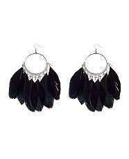 Black (Black) Black Feather Drop Hoop Earrings  255210401  New Look