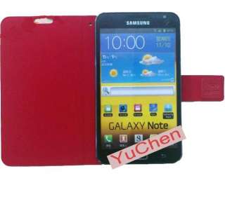 RED Folio Leather Case Cover For Samsung Galaxy Note i9220 N7000 
