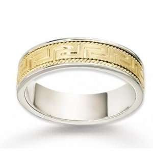    14k Two Tone Gold Greek Key Fine Braided Wedding Band: Jewelry