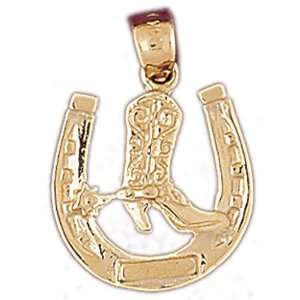  14kt Yellow Gold Horseshoe With Cowboy Boot Pendant 