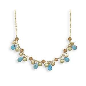   Extention 14/20 Gold Filled Necklace Turquoise Cult. Fw Pearl Crystal