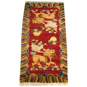  Tibetan Red Dragon Wool Rug 