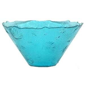 Spanish Large Ocean Sea Life Recycled Aqua Blue Glass Large Salad Bowl 