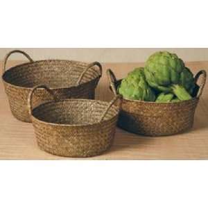  Set of 3 Chestnut Round Woven Nesting Baskets