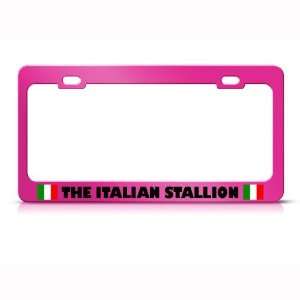 Italian Stallion Italy Flag Humor Funny Metal license plate frame Tag 