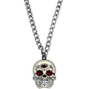 16 Necklace with a Tattoo Inspired Sugar Skull with Rose Eyes   Sold 