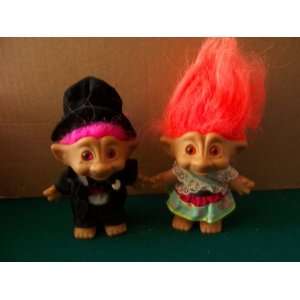  VINTAGE DRESS UP Troll Dolls Set of 2 (WITH BELLY JEWELS 