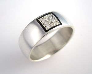 MENS PAVE DIAMOND BAND WITH NATURAL BLACK JET IN STER  