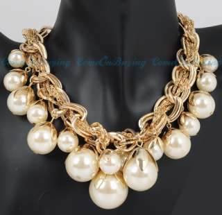 Retro Golden Chain Dangling Fresh Water Pearls Style Pendant Necklace 