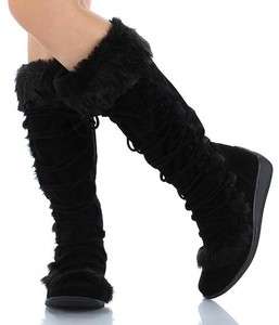   Fleece Fur Lace Up Knee High Platform Wedge Heel Vegas 41 Boots Shoes