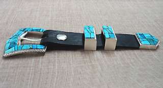 BEST TURQUOISE INLAY STERLING SILVER CONCHO BELT  