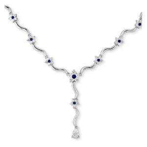   Sterling Silver CZ. Sapphire Diamond Flower Lariat Necklace Jewelry