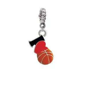 Love Basketball   Red Heart Silver Plated European Charm Dangle Bead 
