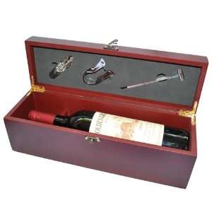 4 Piece Wooden Wine Box & Accessories Set (Includes 