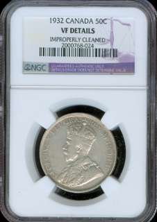 1932 CANADA 50 CENTS NGC VF+ DETAIL VERY RARE .  