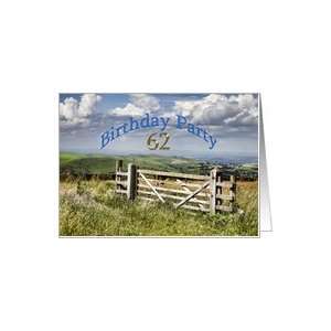  62years Birthday Party Invitation card showing farm gate 