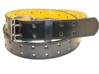 set Unisex 2 Hole Black Leather belts Size M 32 34  