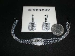 Authentic GIVENCHY ICE CLUSTERS Silver Earrings & Bracelet SET  