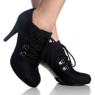 Lace Up Ankle Booties Black High Heels Steam Punk Womens Dress Shoes 