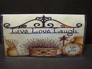 LIVE LAUGH LOVE BASKETS WROUGHT IRON CHECKBOOK COVER  