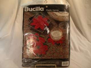 New Bucilla Plastic Canvas Poinsettia Coasters Holder Christmas 