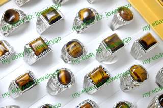 Wholesale lot 25 Tiger eye stones platinum p Mens Rings  
