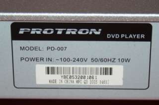 PROTRON PD 007 PROGRESSIVE SCAN DVD PLAYER SN 1061 857967000044  