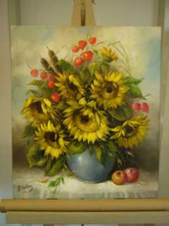 Gemälde Original Öl Lederer, Ottmar   Sonnenblumen in Baden 