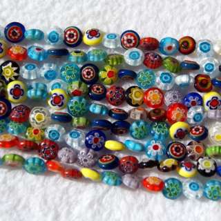 Colorful 8mm Flat Round Millefiori Glass Loose Beads FS  