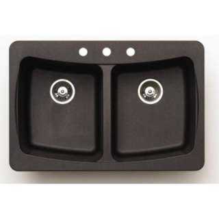   Granite 33x22x9 4 Hole Double Bowl Kitchen Sink in Metallic Black