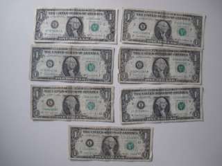 US 1 DOLLAR 7 FEDERAL RESERVE NOTES BANKNOTES  