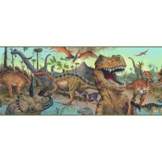 The Wallpaper Company 8 in X 10 in Multicolored Dinosaur World Border 