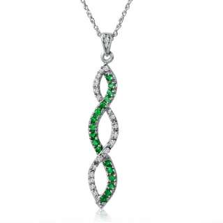 10K White Gold Emerald and Diamond Infinity Pendant 1/4ct tw  