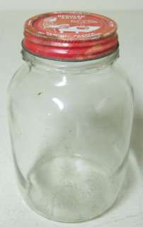COLLECTIBLE BUTTER NUT RED GRIND COFFEE GLASS QUART JAR  