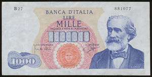 Italy 1000 Lire 1964 G. VERDI, P.96c  