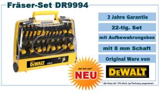 DeWalt DR9994 22 tlg. Fräser Set mit 8 mm Schaft für Oberfräsen 