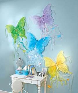 DECORATE CREPE PAPER 26 DELICATE PASTEL RIBBONED BUTTERFLIES FOR WALL 